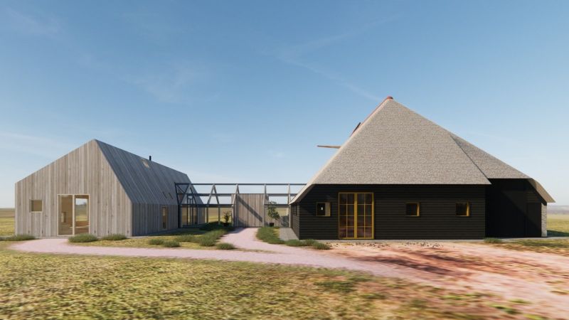 nieuwbouw ecohuis met kas en verbouwing stolpboerderij Texel
